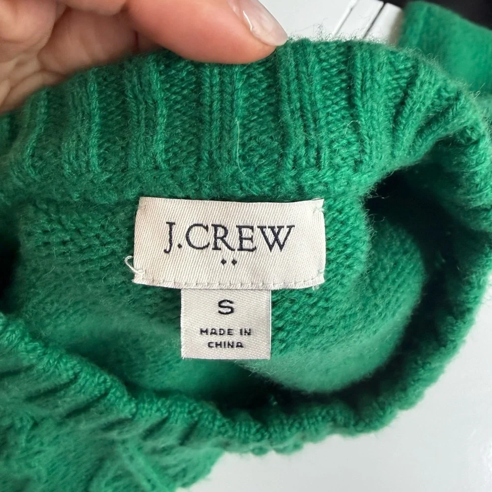 J. Crew Women’s Green Ribbed Crew Neck Cable Knit Sweater Sz Small - Picture 10 of 11